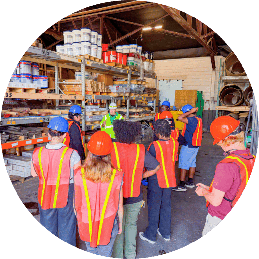 Students wearing safety gear