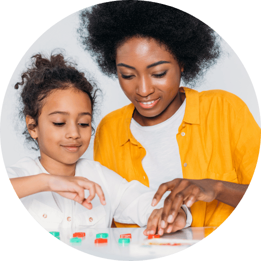 Woman teaching child